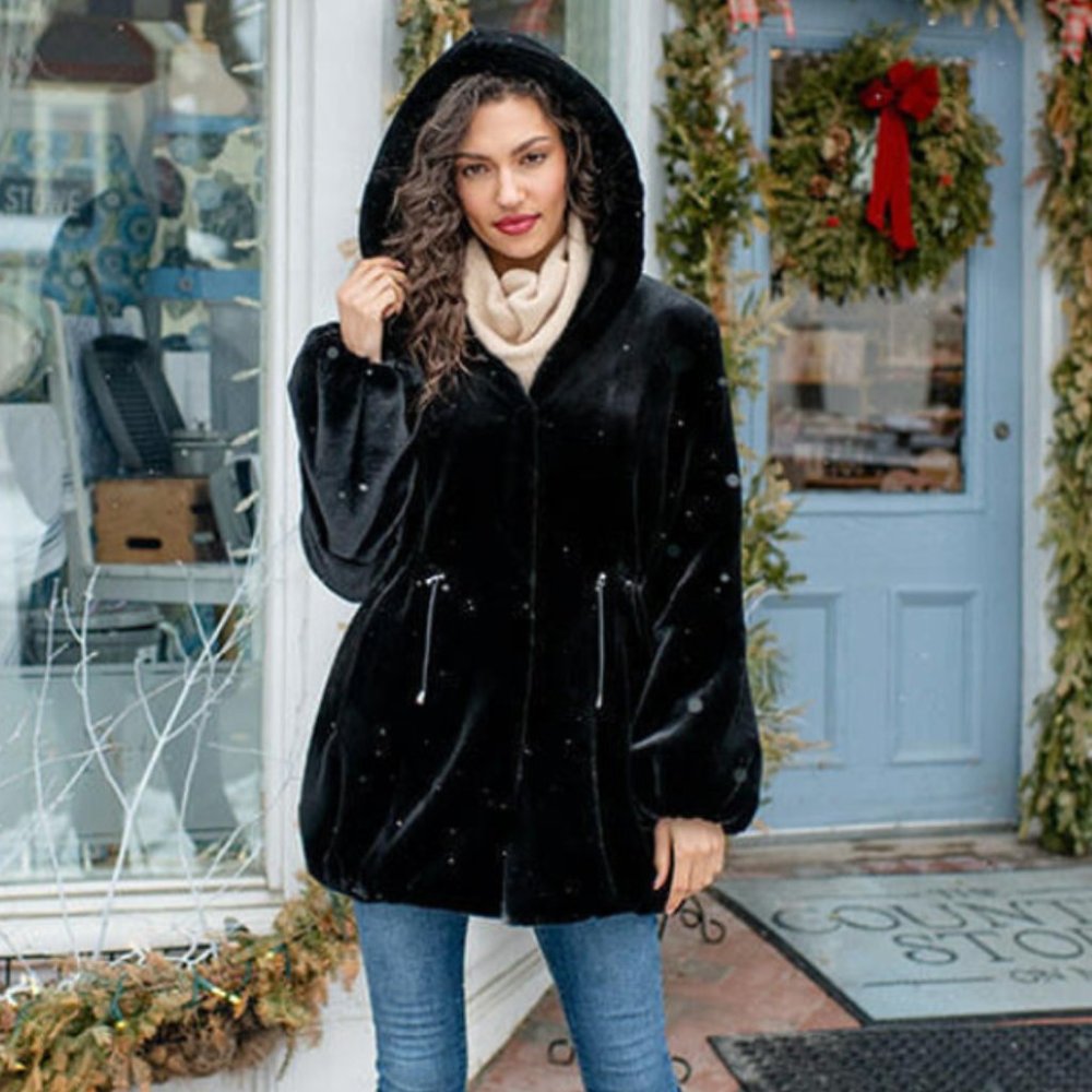 Black Faux Fur Hooded Anorak- Donna Slayers'